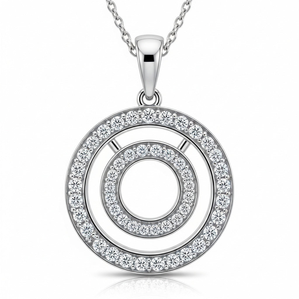 Princess Cut Moissanite Pendant Double Circle Shaped