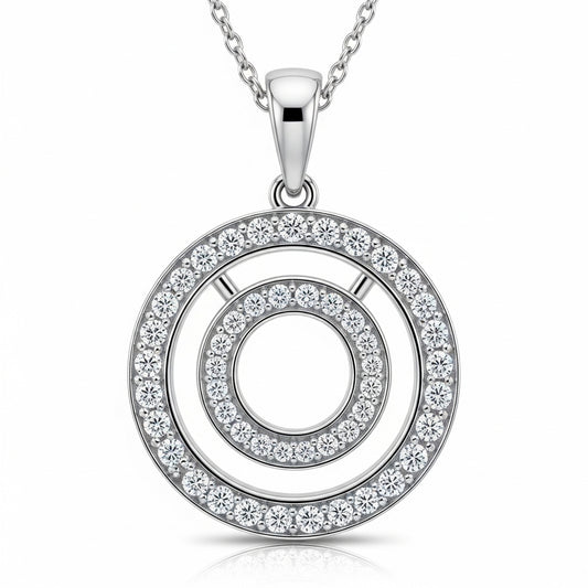 Princess Cut Moissanite Pendant Double Circle Shaped