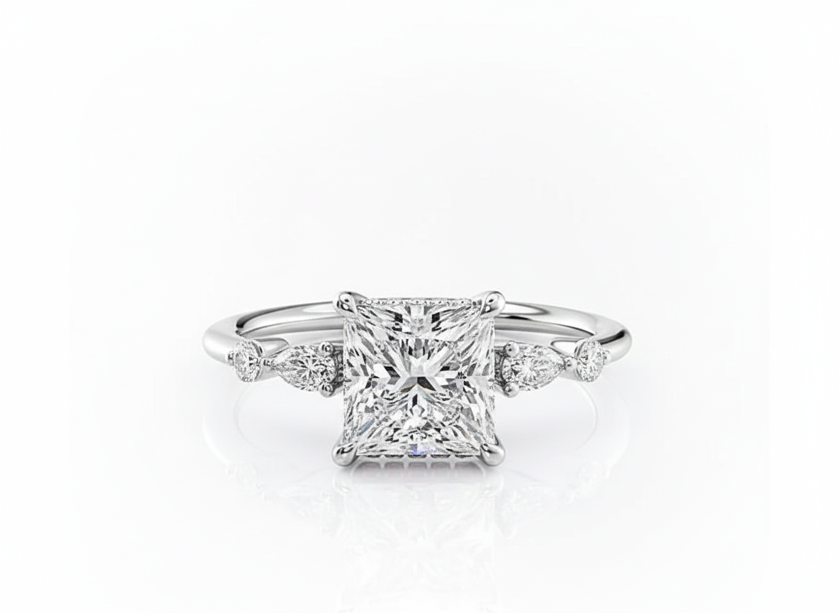 Princess Cut Moissanite Shoulder Set Ring featuring Hidden Halo - Franc Laurent