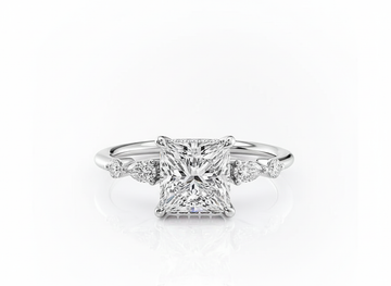Princess Cut Moissanite Shoulder Set Ring featuring Hidden Halo - Franc Laurent