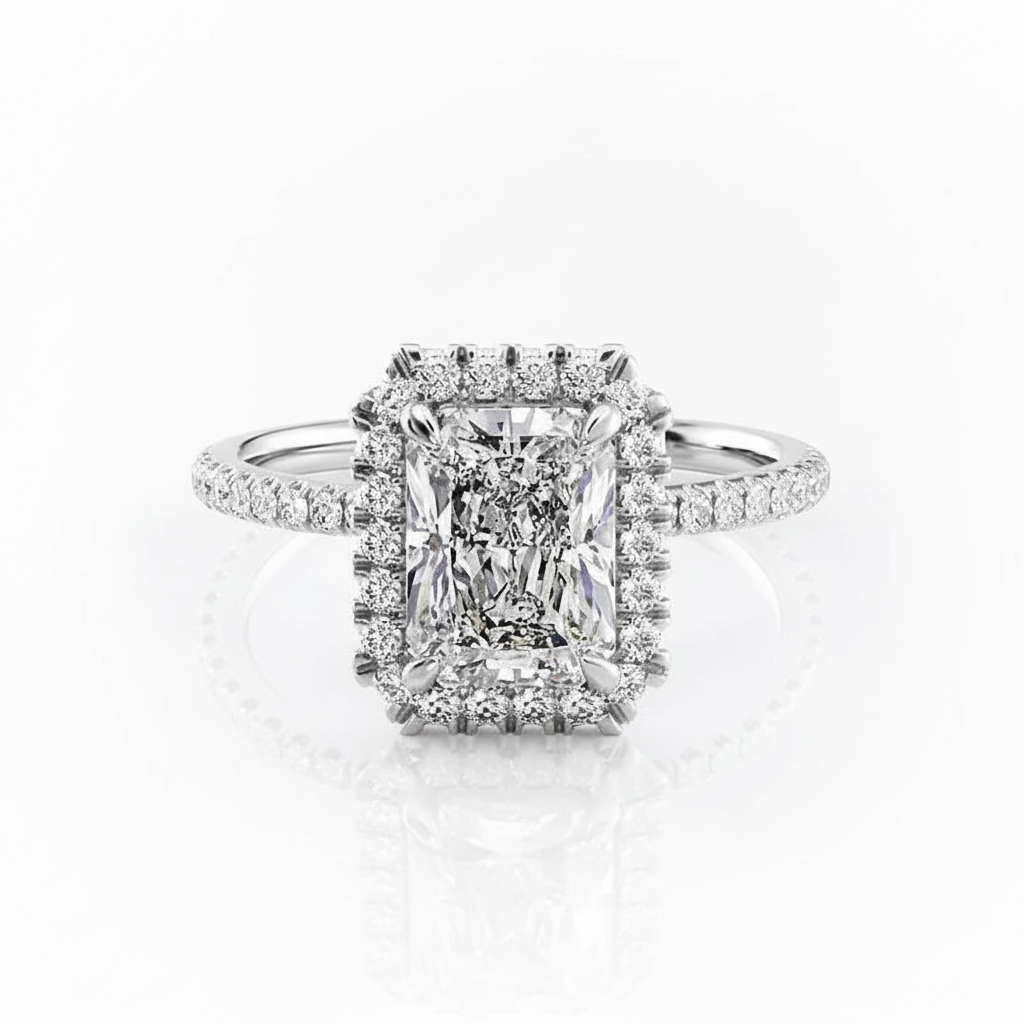 Radiant Cut Classic Halo Moissanite Engagement Ring