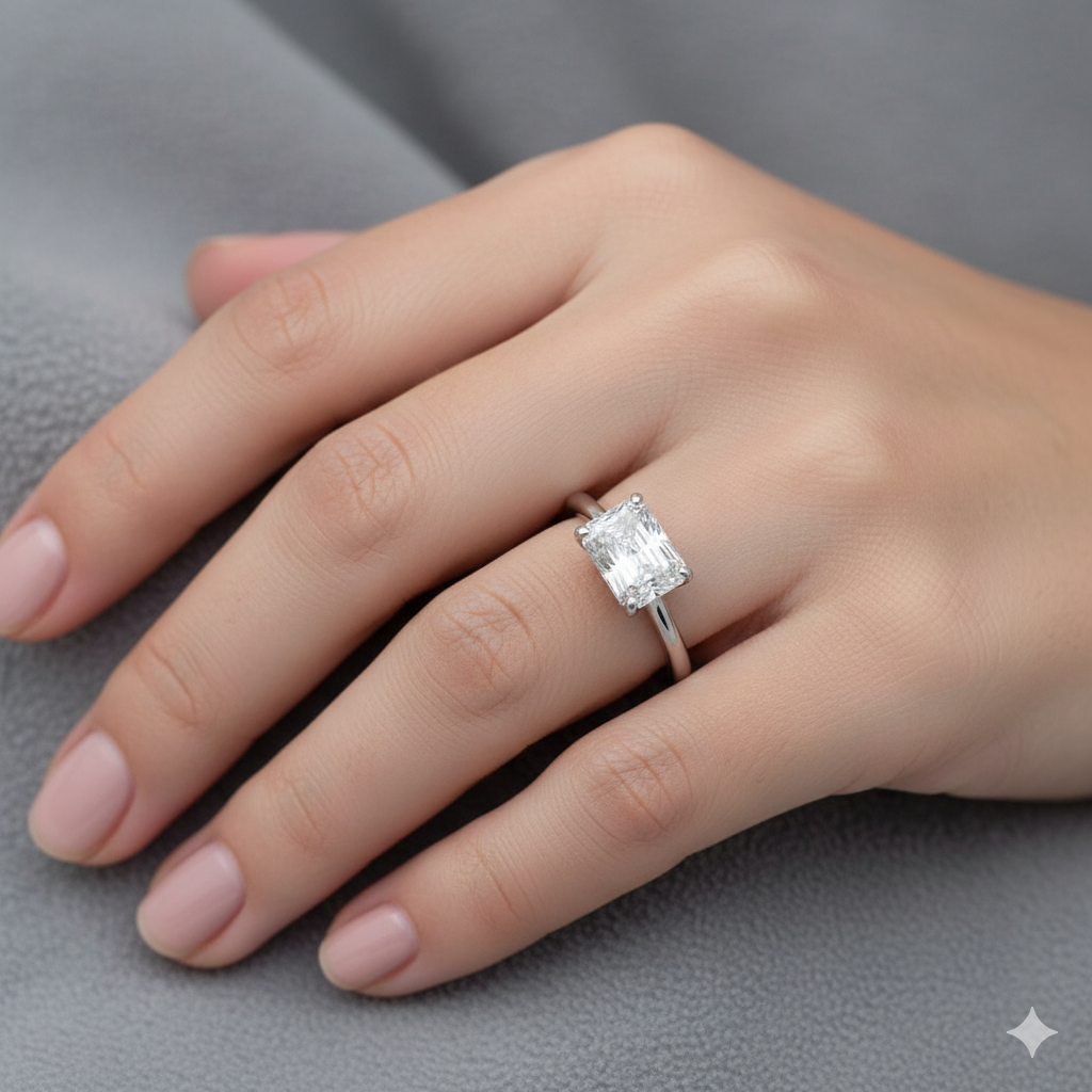Radiant Cut Hidden Halo Moissanite Engagement Ring