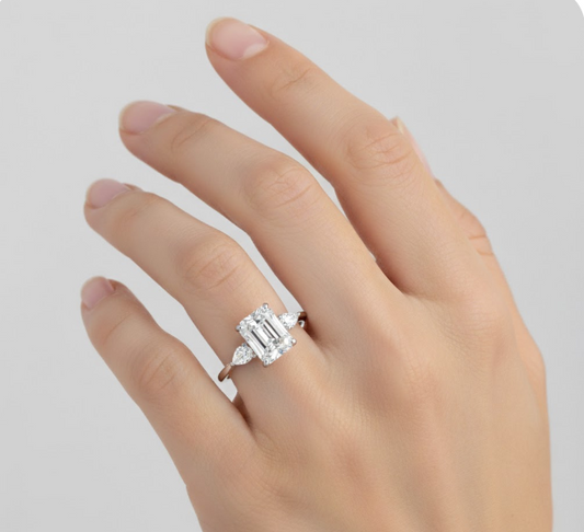 Radiant Cut Moissanite Engagement 3 Stone Ring