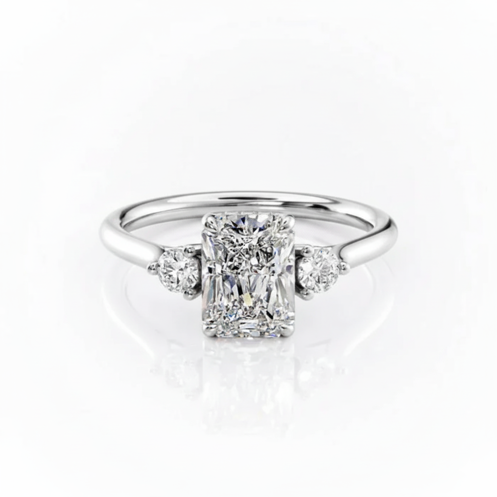 Radiant Cut Moissanite Engagement 3 Stone Ring