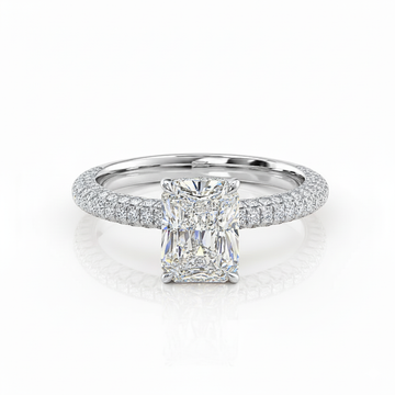 Radiant Cut Moissanite Engagement Pavé Set Shoulders Ring With Hidden Halo