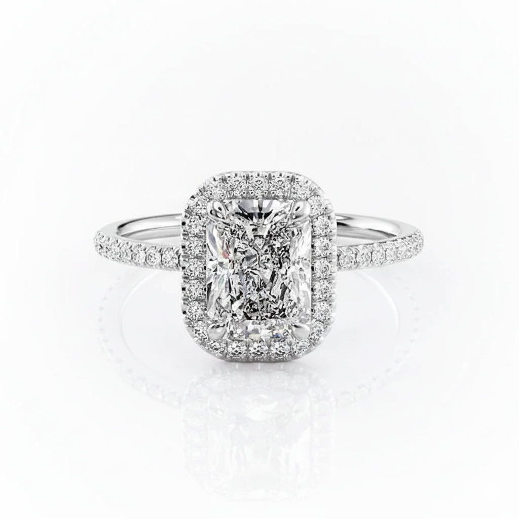 Radiant Cut Moissanite Engagement Ring, Classic Halo