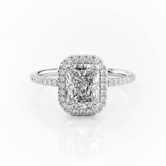 Radiant Cut Moissanite Engagement Ring, Classic Halo