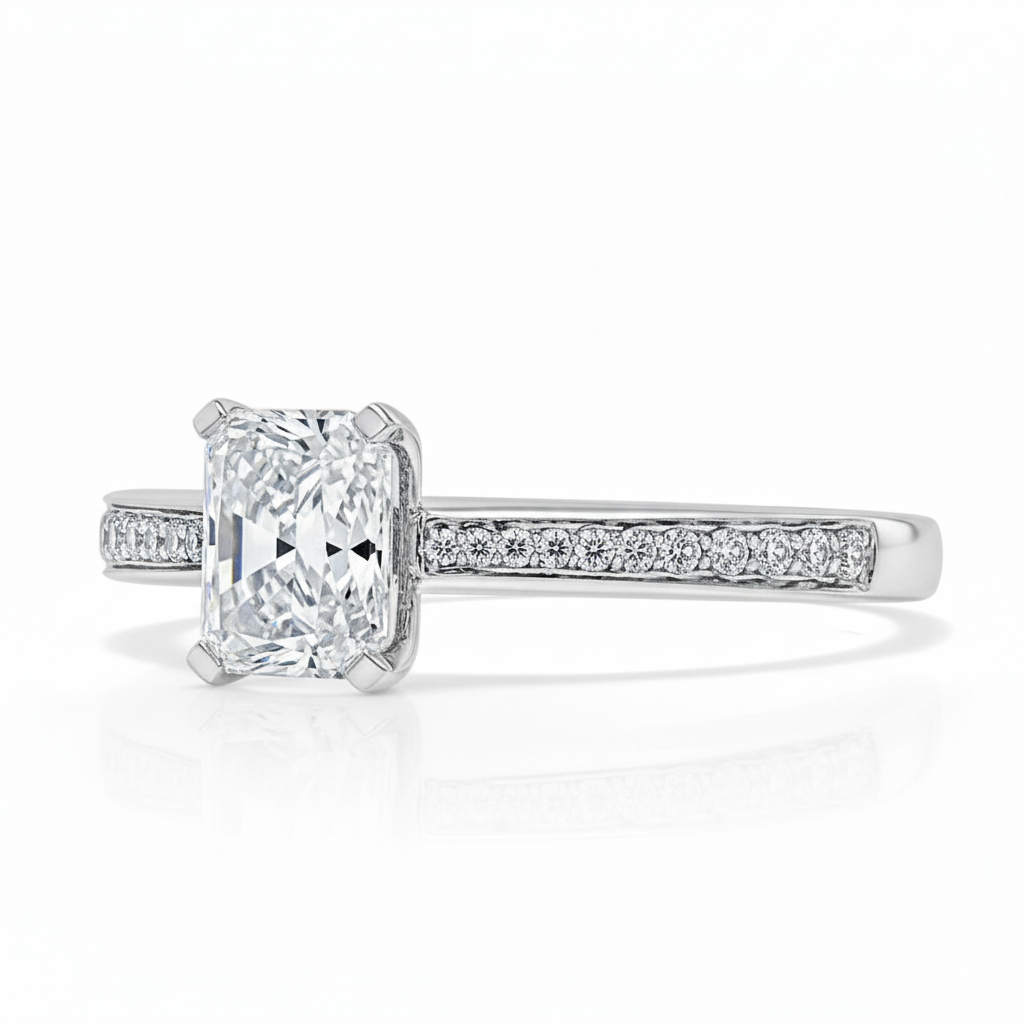 Radiant Cut Moissanite Engagement Ring, Classic Style