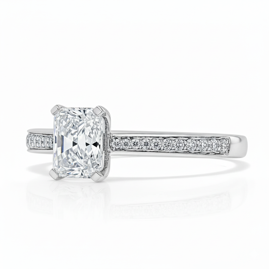 Radiant Cut Moissanite Engagement Ring, Classic Style