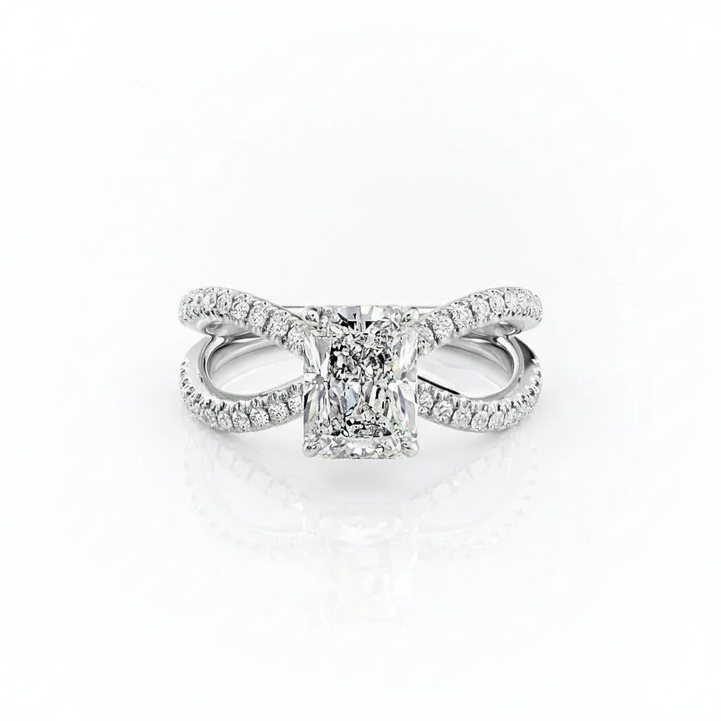 Radiant Cut Moissanite Engagement Ring Criss-Cross Design