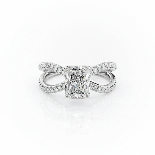 Radiant Cut Moissanite Engagement Ring Criss-Cross Design