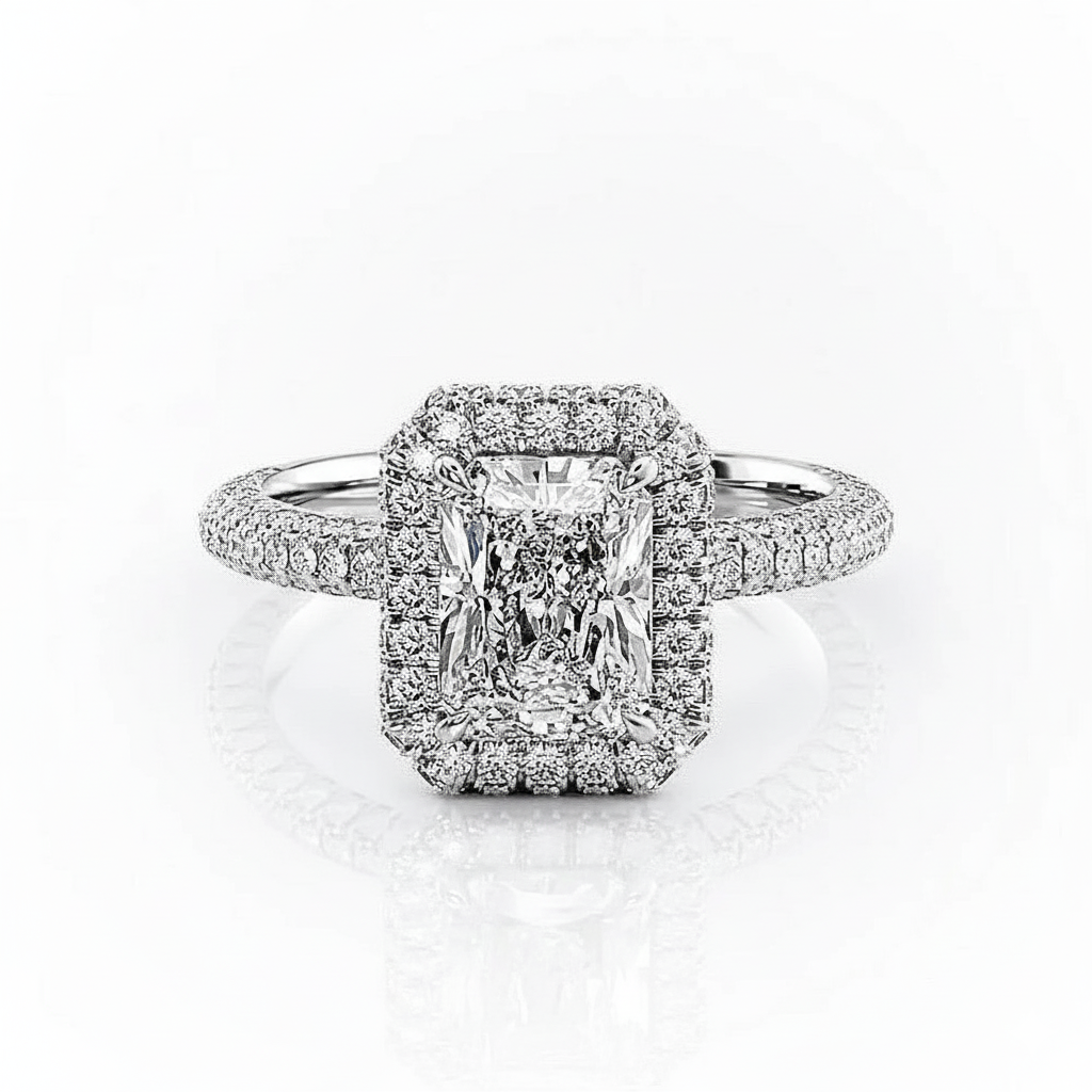 Radiant Cut Moissanite Engagement Ring Full Set