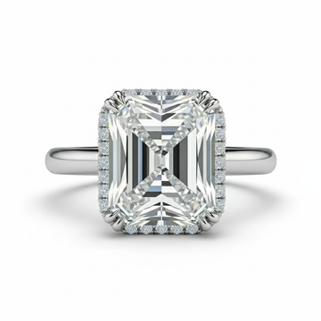 Radiant Cut Moissanite Engagement Ring, Hidden Halo Design