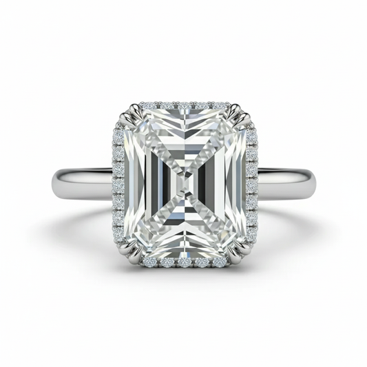 Radiant Cut Moissanite Engagement Ring, Hidden Halo Design