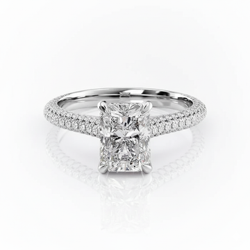 Radiant Cut Moissanite Engagement Ring, Pave Set Shoulders