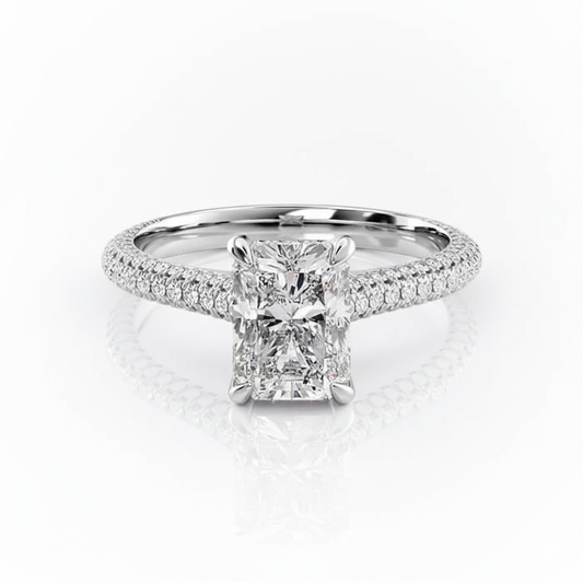 Radiant Cut Moissanite Engagement Ring, Pave Set Shoulders