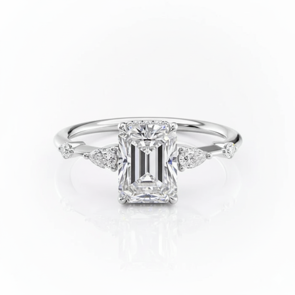 Radiant Cut Moissanite Engagement Ring Shoulder Set With Hidden Halo