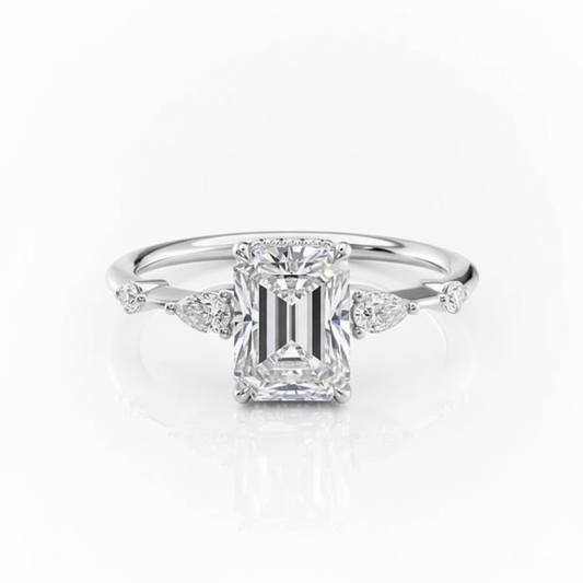 Radiant Cut Moissanite Engagement Ring Shoulder Set With Hidden Halo