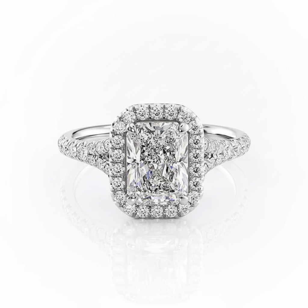 Radiant Cut Moissanite Engagement Ring, Split Shank