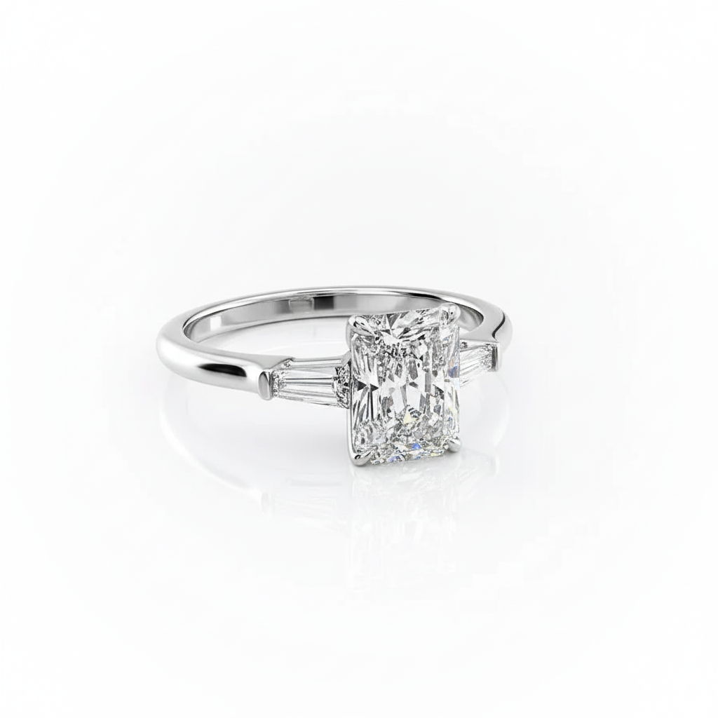 Radiant Cut Moissanite Engagement Ring, Traditional Classic Design