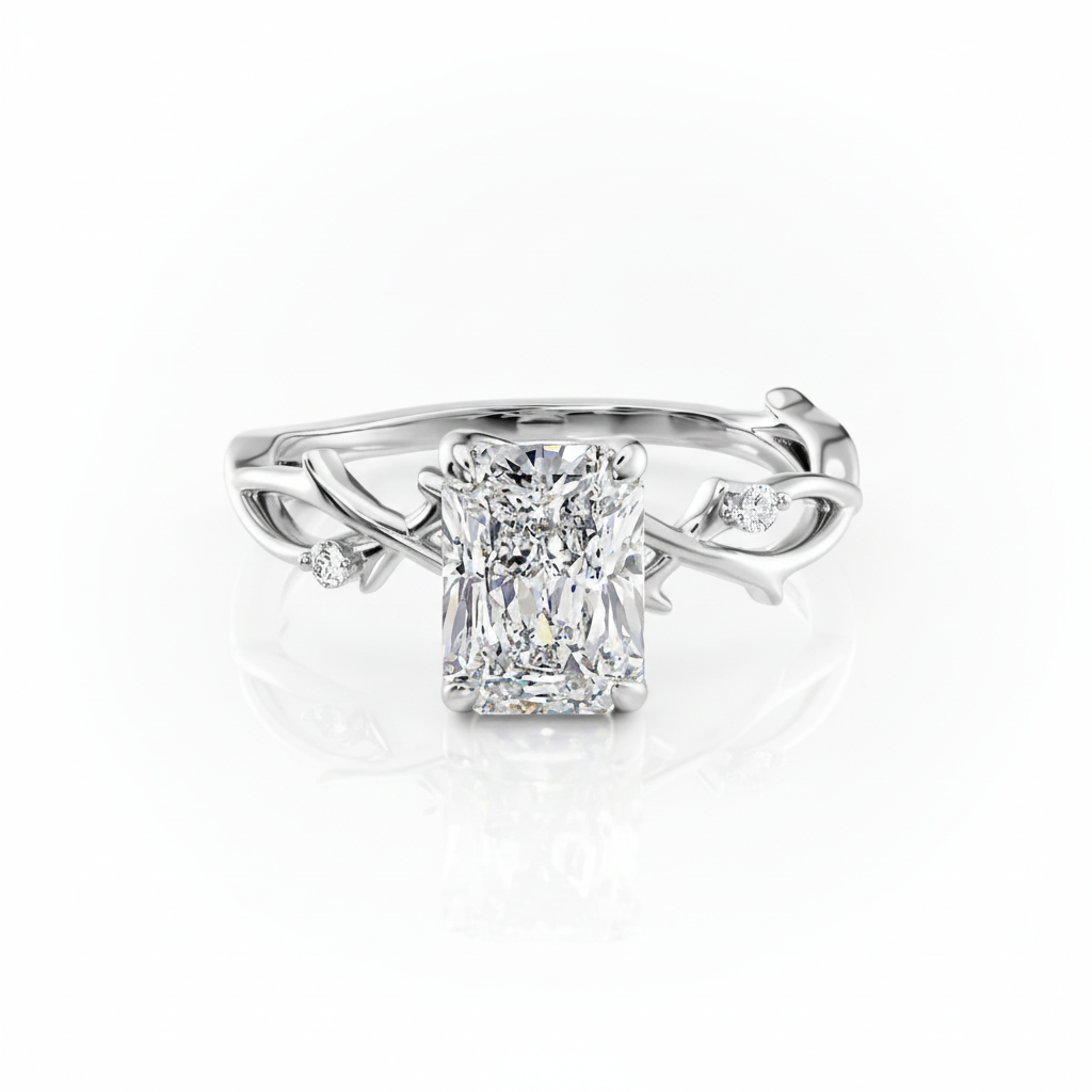 Radiant Cut Moissanite Engagement Ring, Twig Design