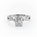 Radiant Cut Moissanite Engagement Ring, Twisted Stone Set Shoulders