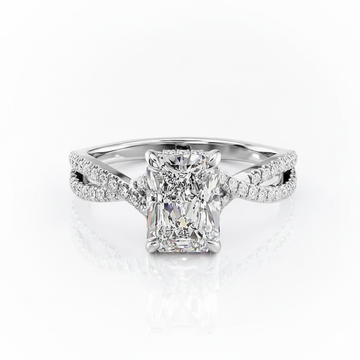 Radiant Cut Moissanite Engagement Ring, Twisted Stone Set Shoulders