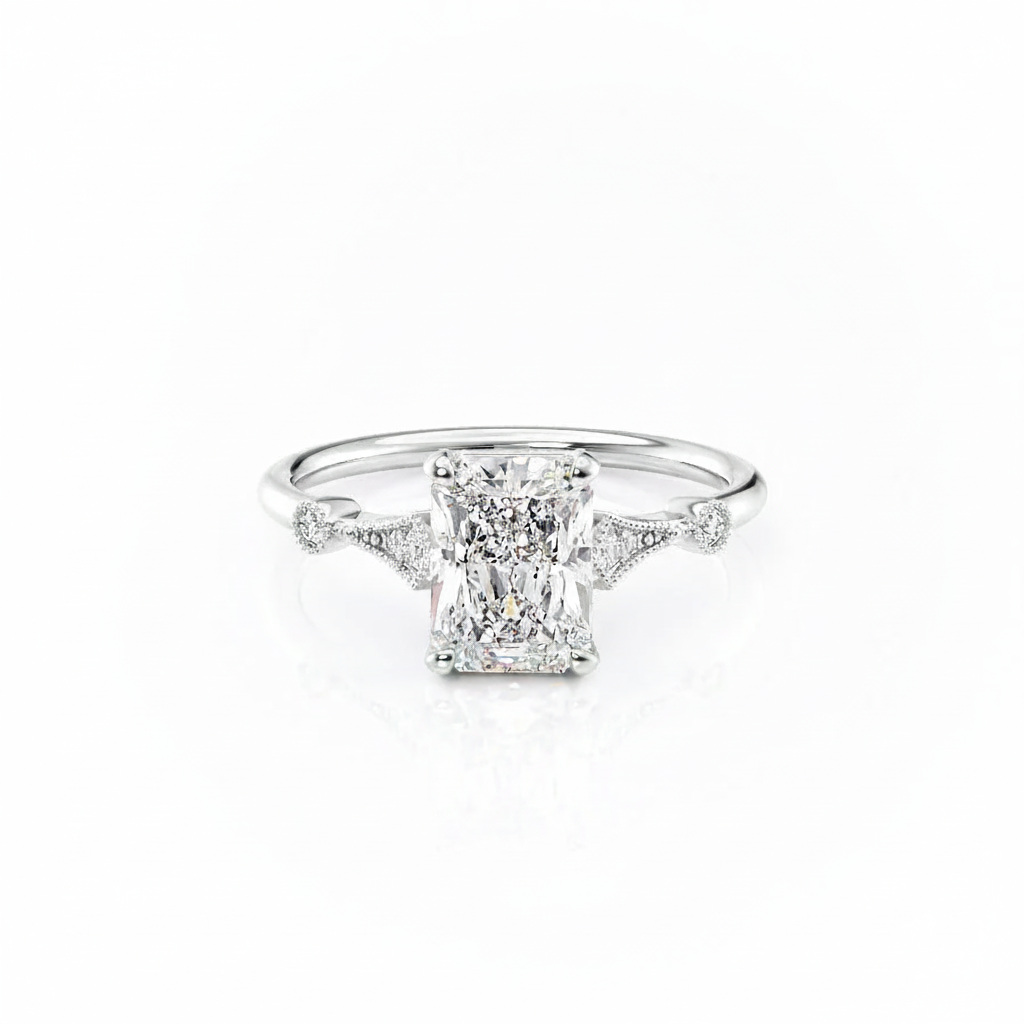 Radiant Cut Moissanite Engagement Ring Vintage Design