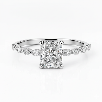 Radiant Cut Moissanite Engagement Ring With Hidden Halo