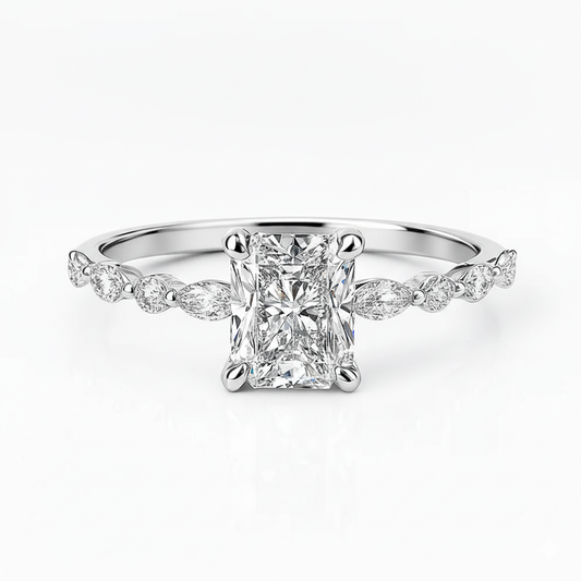 Radiant Cut Moissanite Engagement Ring With Hidden Halo