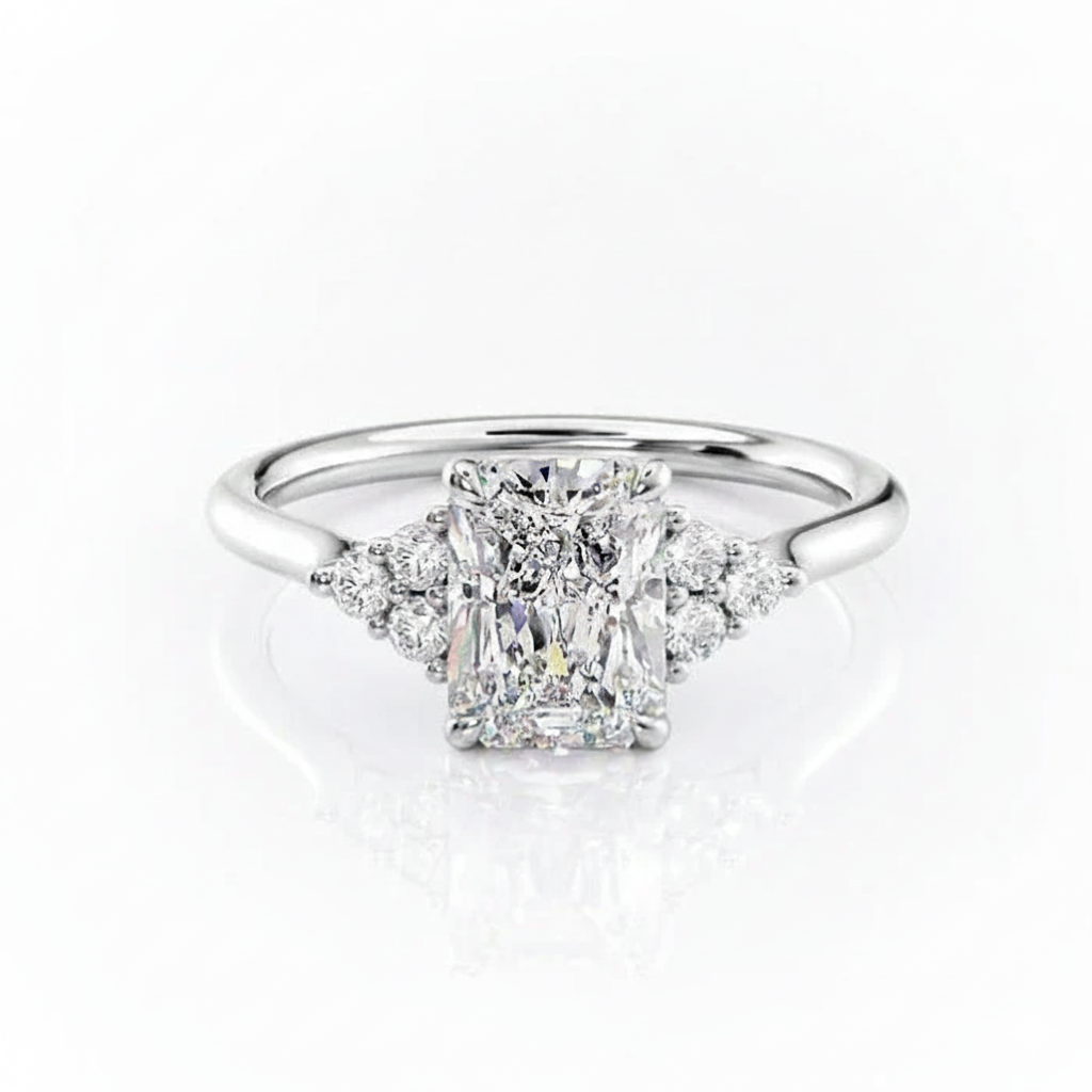 Radiant Cut Moissanite Engagement Ring With Side Stones