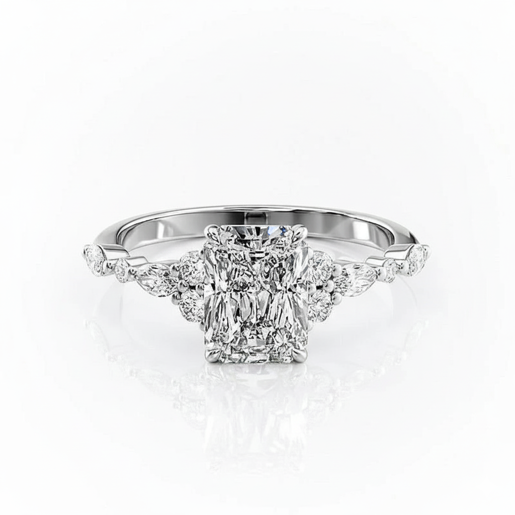Radiant Cut Moissanite Engagement Shoulder Set Ring Vintage Design