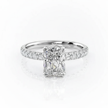 Radiant Cut Moissanite Engagement Shoulder Set Ring With Block Halo