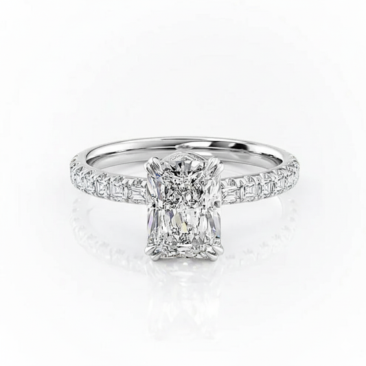 Radiant Cut Moissanite Engagement Shoulder Set Ring With Block Halo