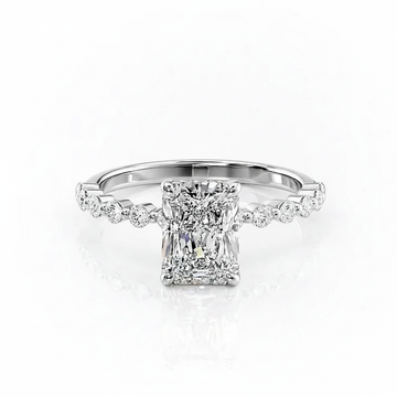 Radiant Cut Moissanite Engagement Shoulder Set Ring With Hidden Halo