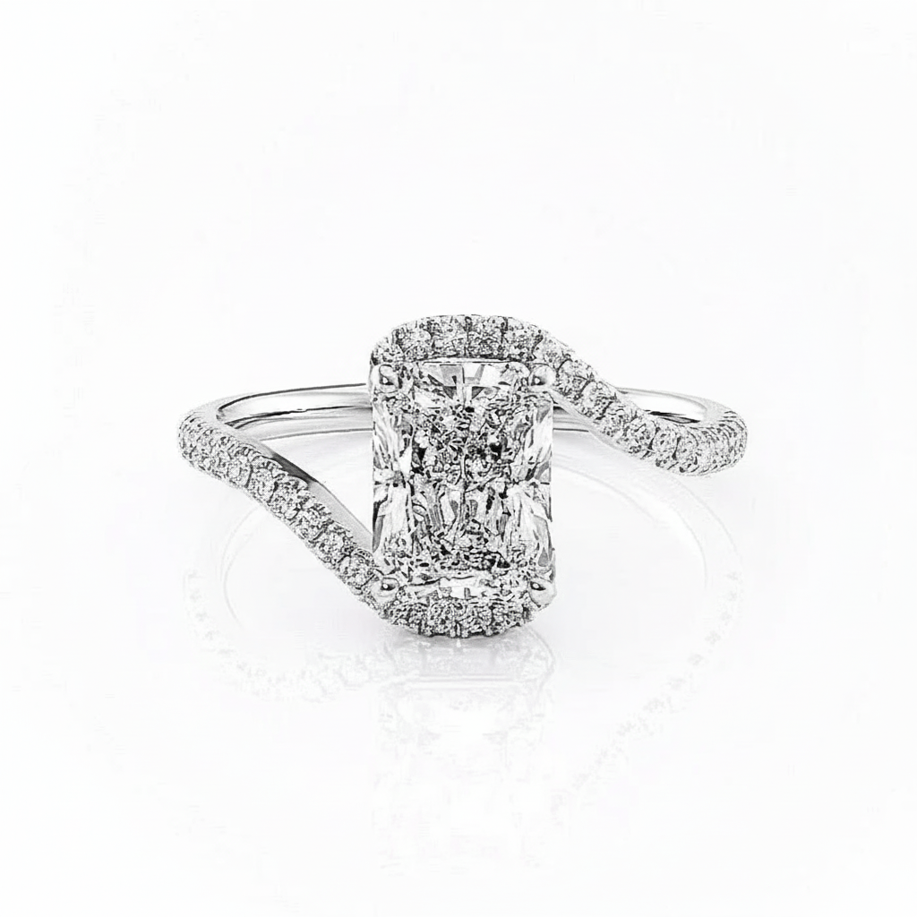 Radiant Cut Moissanite Engagement Twist Ring