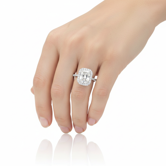 Radiant Cut Moissanite Engagement Ring, Classic Halo