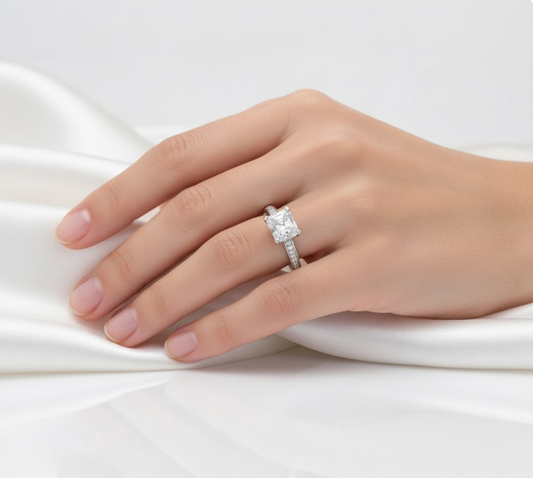 Radiant Cut Moissanite Engagement Ring, Classic Style