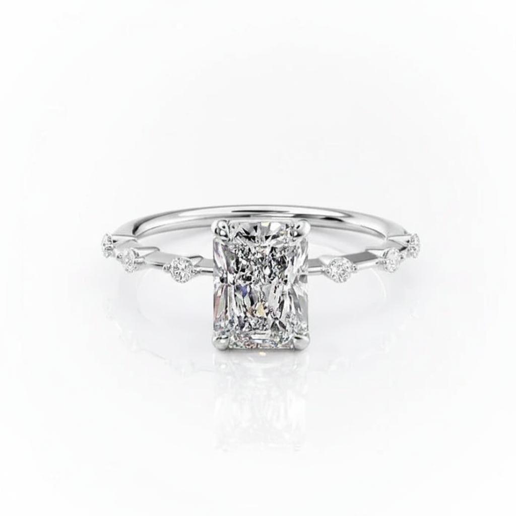 Radiant Cut Moissanite Ring, Delicate Vintage Style