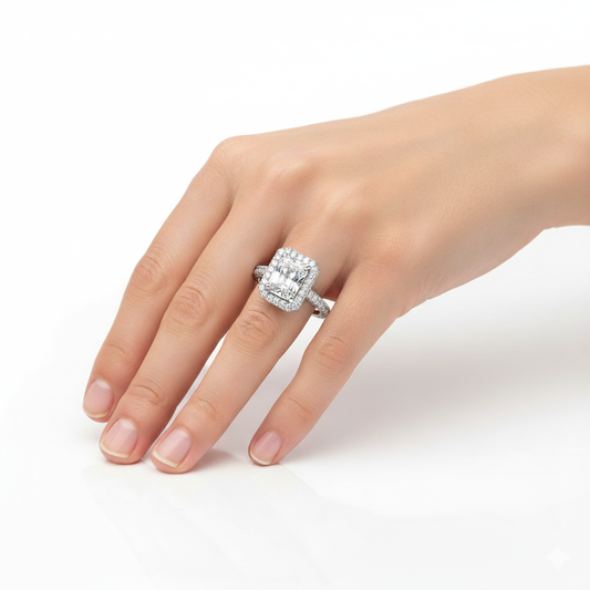 Radiant Cut Moissanite Engagement Ring Full Set