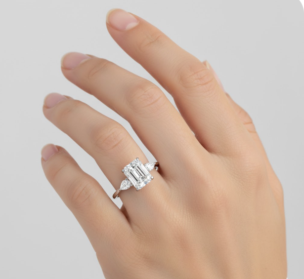 Radiant Cut Moissanite Engagement Ring Shoulder Set With Hidden Halo