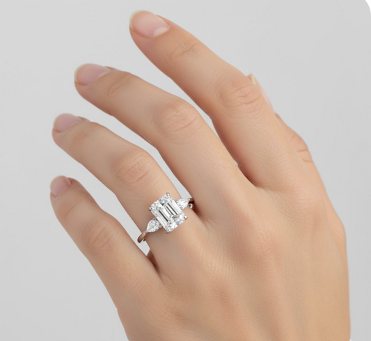 Radiant Cut Moissanite Engagement Ring Shoulder Set With Hidden Halo