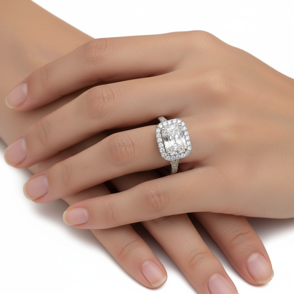 Radiant Cut Moissanite Engagement Ring, Split Shank