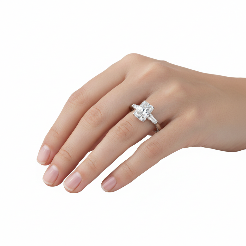 Radiant Cut Moissanite Engagement Ring, Traditional Classic Design