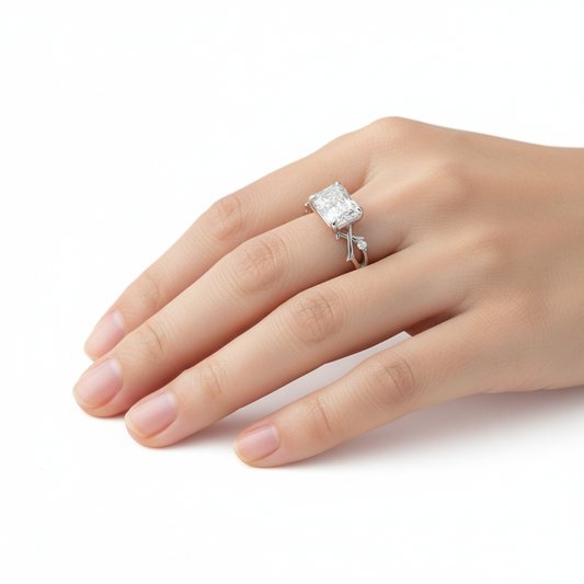 Radiant Cut Moissanite Engagement Ring, Twig Design