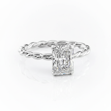 Radiant Cut Moissanite Ring, Twisted Band With Hidden Halo