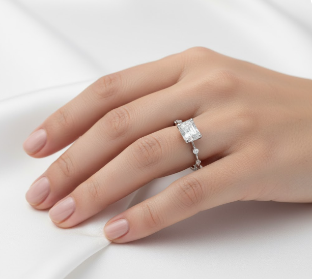 Radiant Cut Moissanite Ring, Delicate Vintage Style