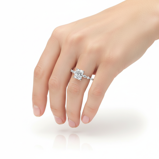 Radiant Cut Moissanite Engagement Ring With Hidden Halo