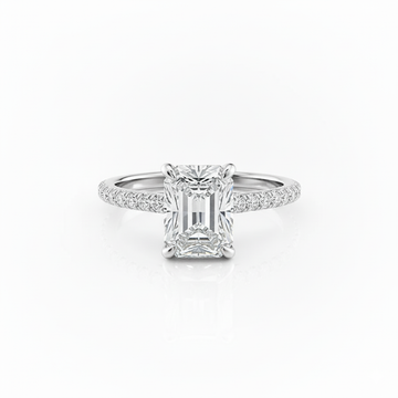 Radiant Cut Moissanite Shoulder Engagement Ring Set With Hidden Halo