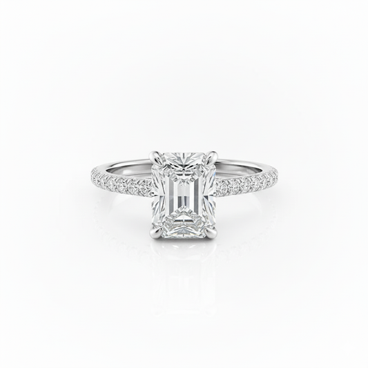 Radiant Cut Moissanite Shoulder Engagement Ring Set With Hidden Halo